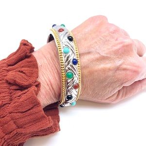 Joan Rivers Rare Multi Gem 2 Tone Bangle Like New